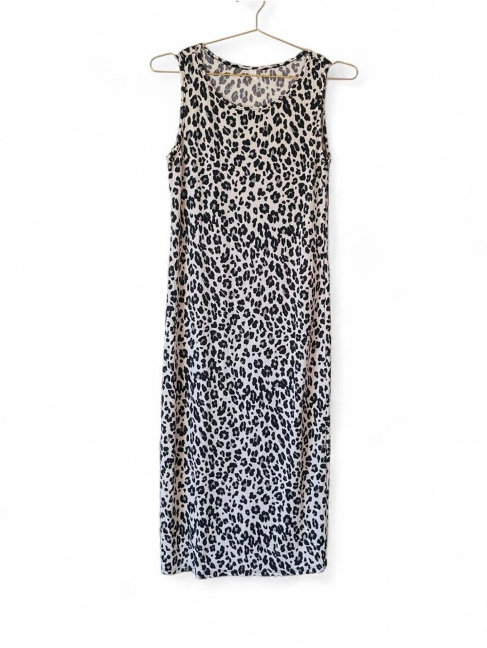 Leopard Print Knit Midi Dress – Cream Sleeveless Stretch Layering Dress